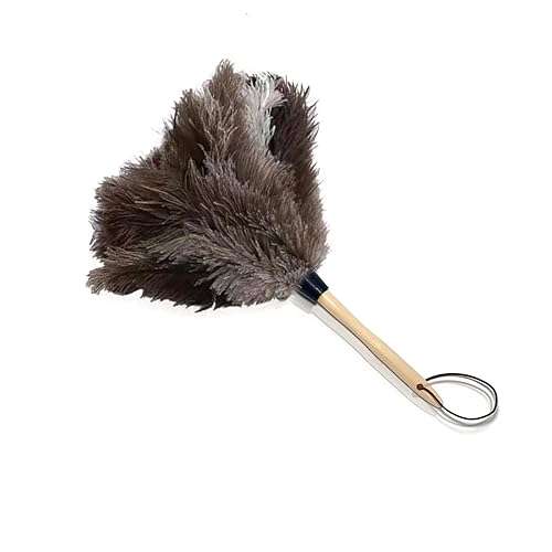 NCEDN Genuine Ostrich Feather Duster 15 inches - Soft Dense Real Feathers, Wooden Handle, Feather Duster for Cleaning Furniture, Blinds & Car Interior