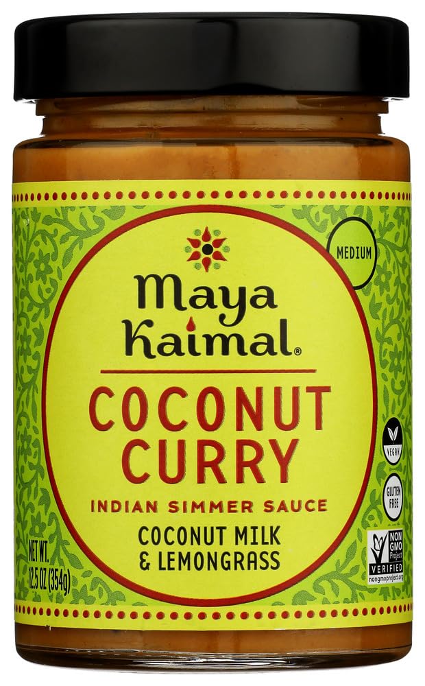 Maya Kaimal Coconut Curry Simmer Sauce, 12.5 oz, Medium Spiced Indian Simmer Sauce with Coconut Cream and Lemongrass, Vegan, Dairy Free and Non-GMO
