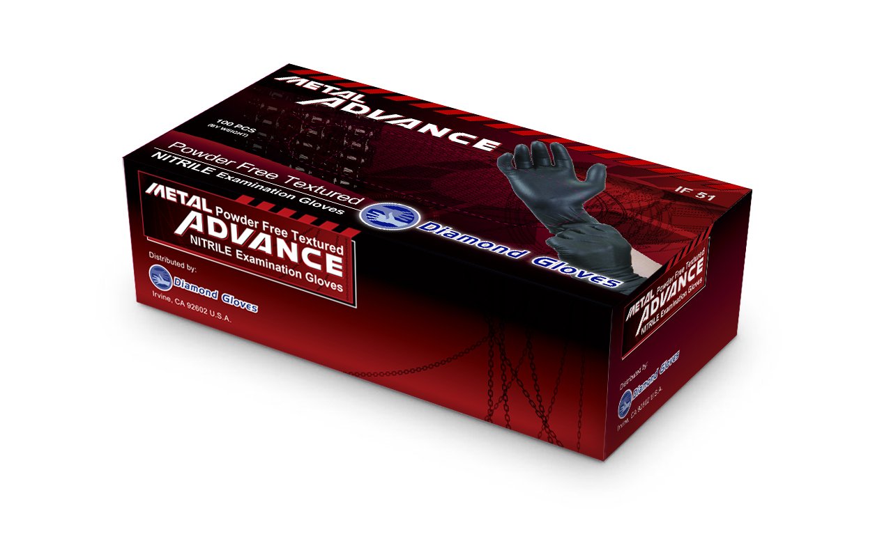 Diamond Gloves Advance Soft Nitrile Industrial Examination Grade Powder Free Gloves 5 mil Black, (Latex Free) (CE, FDA) (Maximum Protection