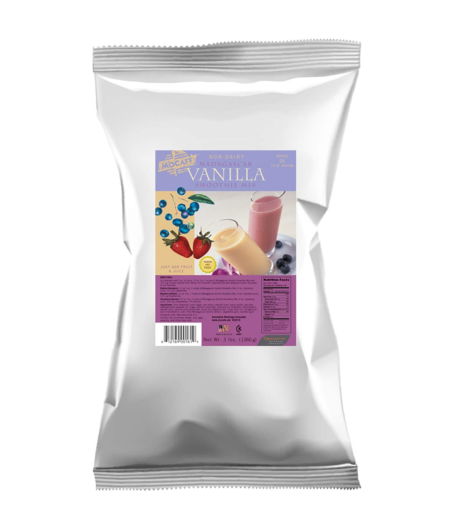 MOCAFE Vanilla Smoothie Mix Non-Dairy, Madagascar Powder for Instant Fruit Smoothies and Blended Ice Drinks, Vegan Friendly 3lb Bulk Bag