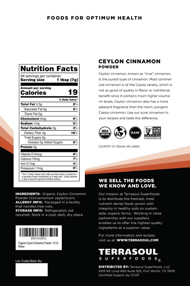Terrasoul Superfoods Organic Ceylon Cinnamon Powder, 16 Oz - Lab-Tested for Authenticity | Premium Quality and Flavor…