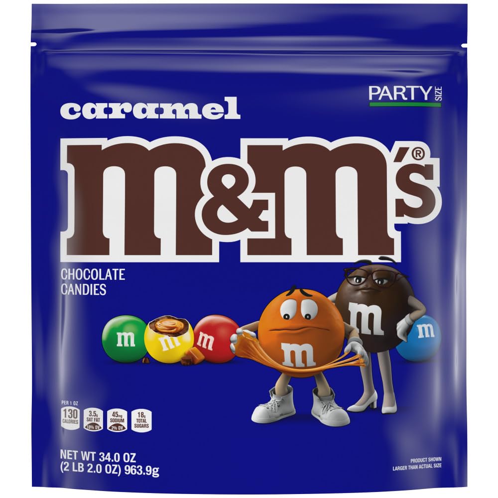 M&M'S Caramel Milk Chocolate Candy Bulk Pack, Party Size, 34 oz Resealable Bag for Parties, Baking and Sharing