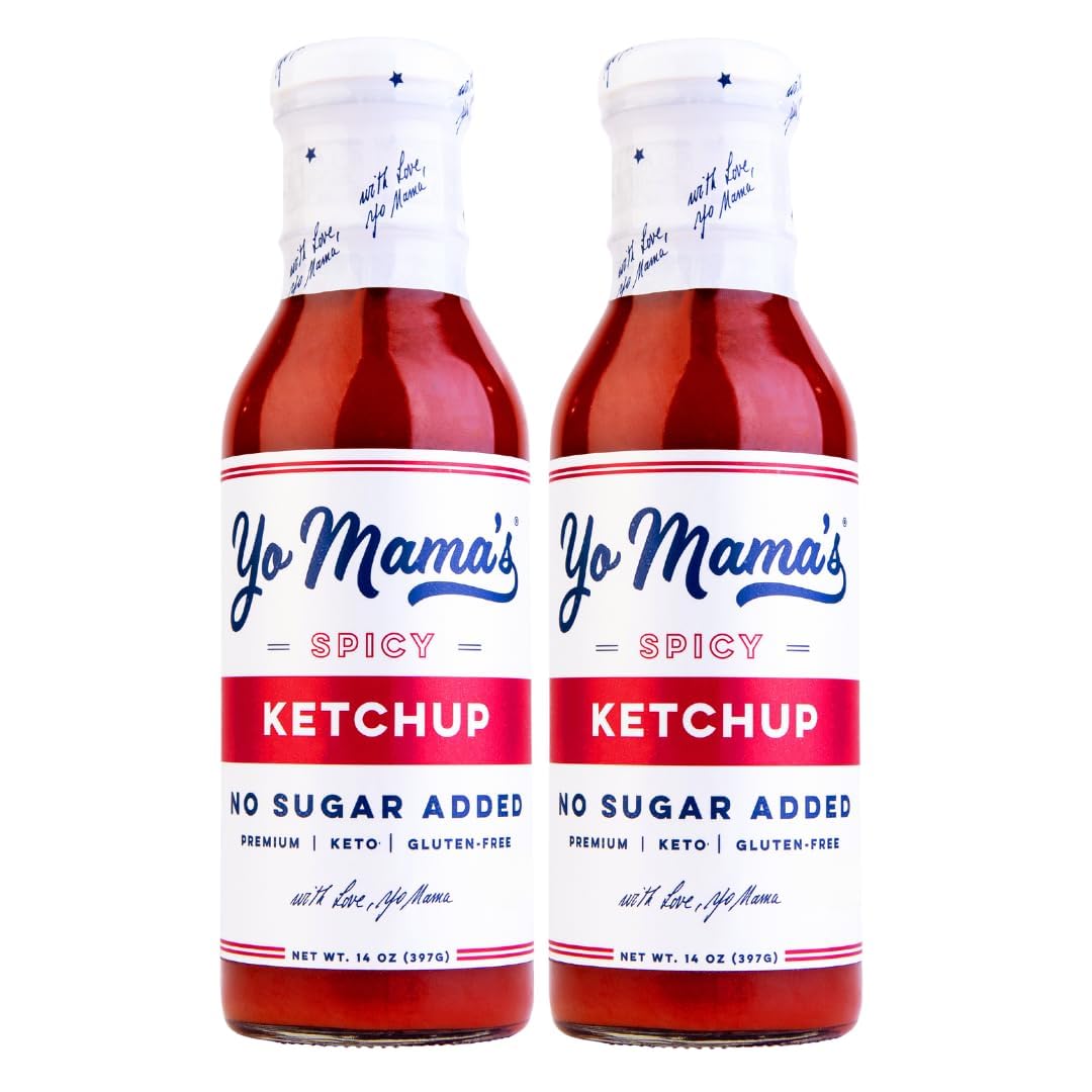 Yo Mama's Foods Keto Spicy Ketchup - Pack of (2) - No Sugar Added, Low Carb, Vegan, Gluten Free, Paleo Friendly, and Made with Whole Non-GMO Tomatoes!