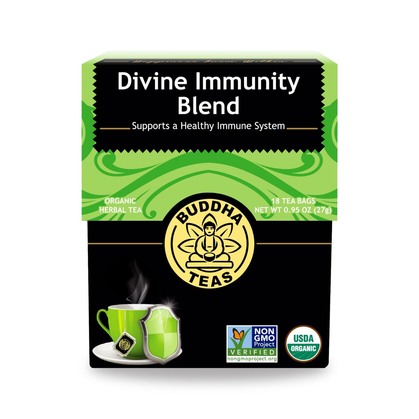 Buddha Teas - Organic Divine Immunity Blend - Herbal Tea - For Health & Wellbeing - With Antioxidants & Minerals - Clean Ingredients - Caffeine Free