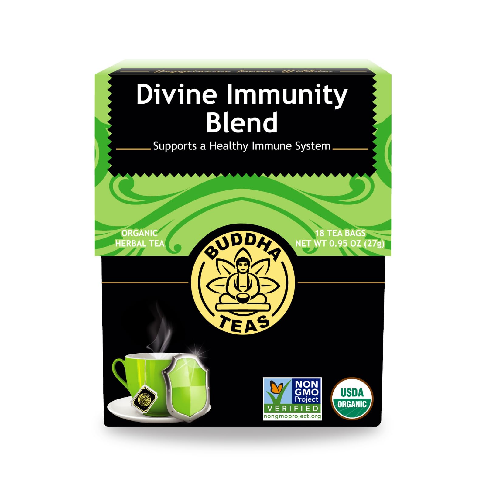 Buddha Teas - Organic Divine Immunity Blend - Herbal Tea - For Health & Wellbeing - With Antioxidants & Minerals - Clean Ingredients - Caffeine Free