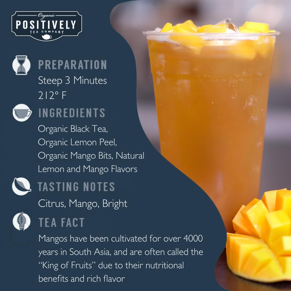 Organic Positively Tea Company, Mango Tango Black Tea, Loose Leaf, 16 Ounce