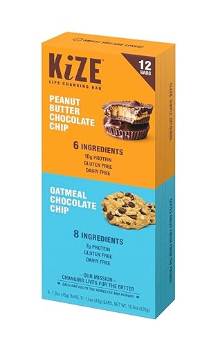 Protein Snack Bar Variety Pack, Oatmeal Chocolate Chip & Peanut Butter Chocolate Chip, Gluten Free Energy Bars, High Protein Grab-and-Go Snacks, 12