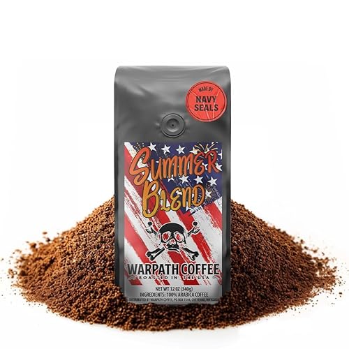 Warpath Coffee Medium Roast Ground Coffee, Summer Blend, High Caffeine, Extra Strong Roasted 100% Arabica Coffee Ground Beans, Caribbean Inspired Blue