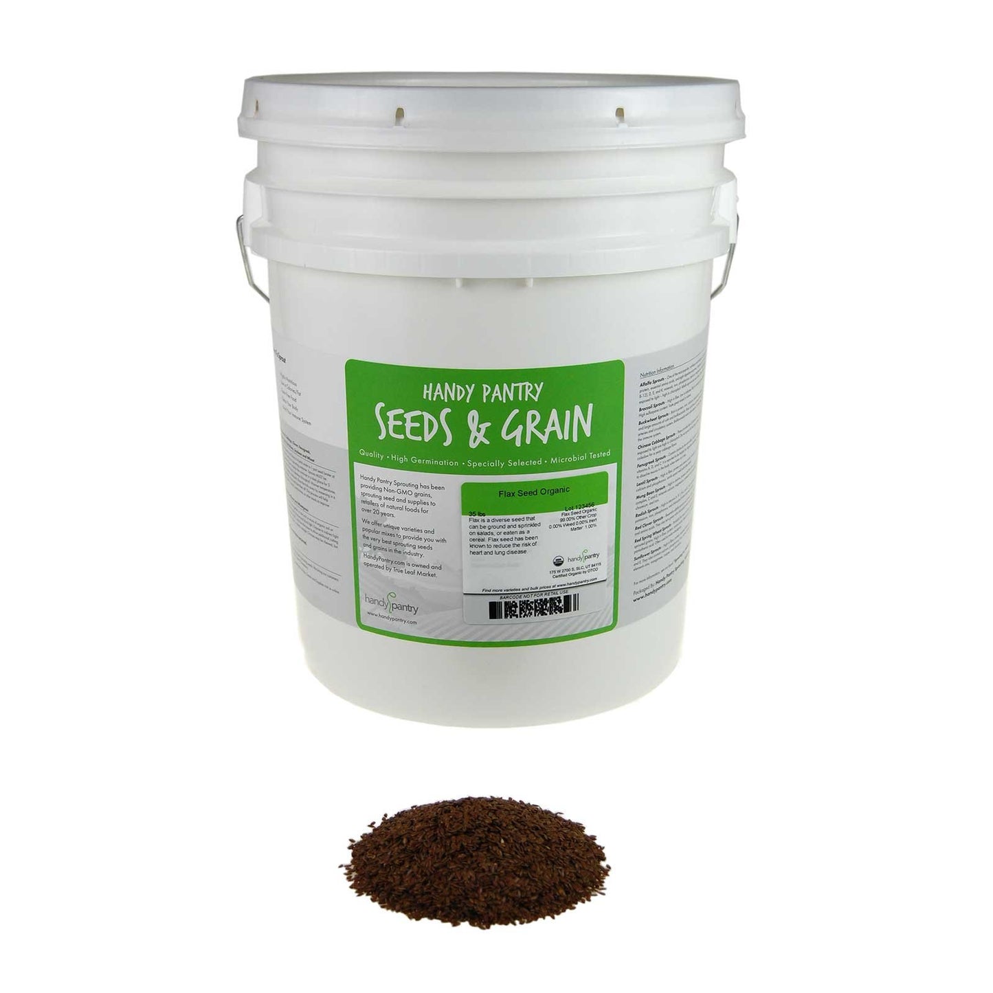 Handy Pantry Organic Brown Flax Seeds - 30 Lb Resealable Bucket