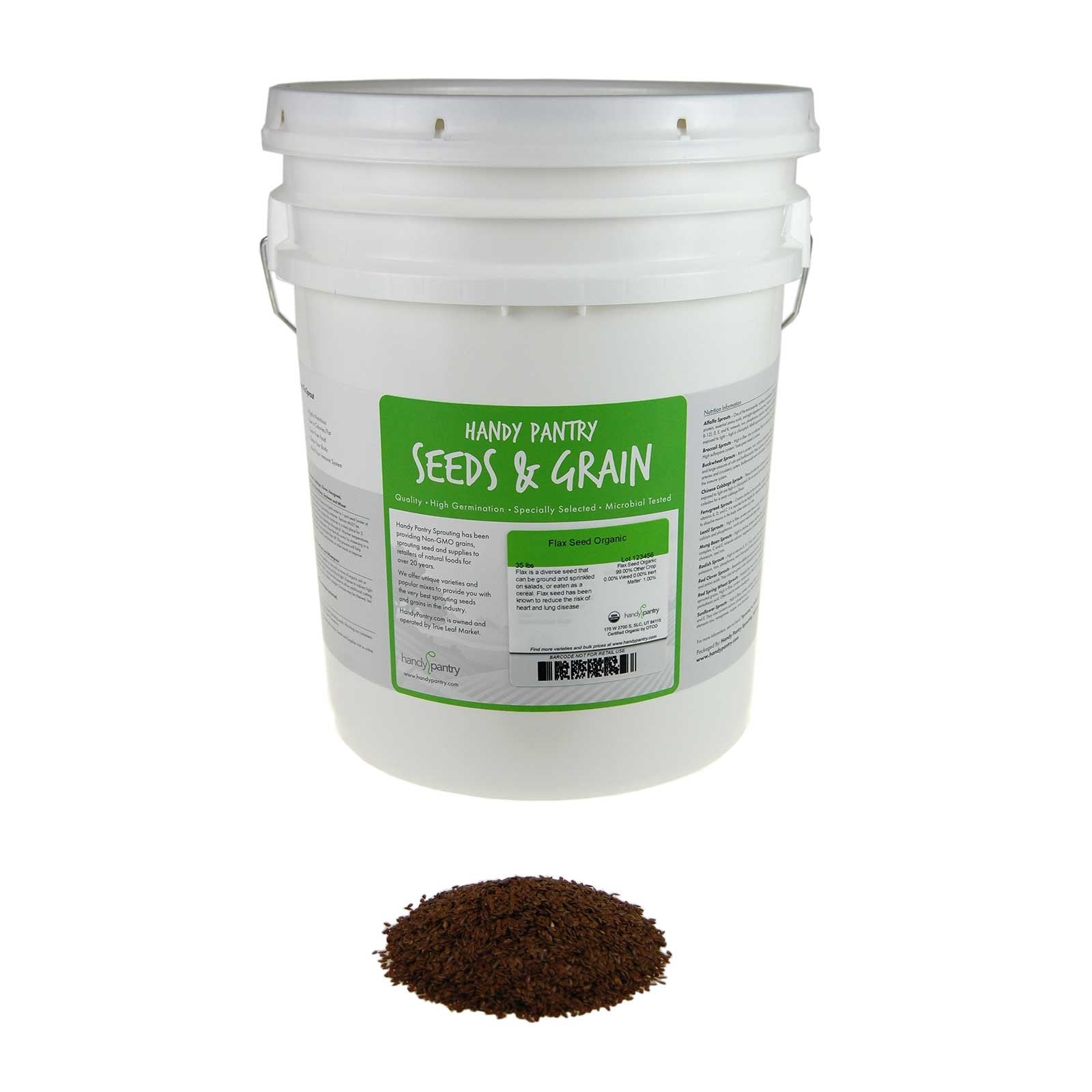 Handy Pantry Organic Brown Flax Seeds - 30 Lb Resealable Bucket
