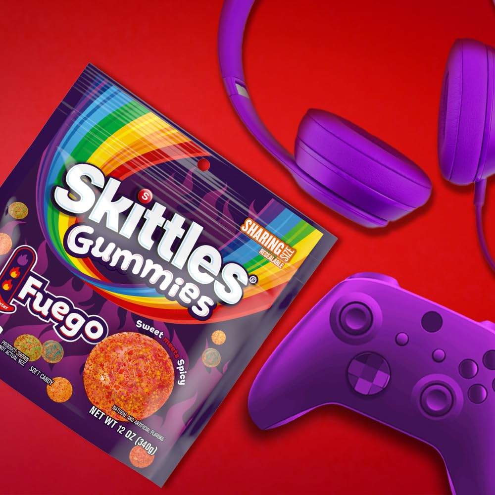 Skittles, Gummies Fuego Sweet and Spicy Gummy Candy, Sharing Size, Resealable, 12 Ounce