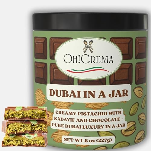 Oh! Crema Dubai in a Jar - Milk Chocolate & Italian Pistachio Spread with Kadayif Kataifi Crunch | Belgian Chocolate Filling for Desserts, Toast