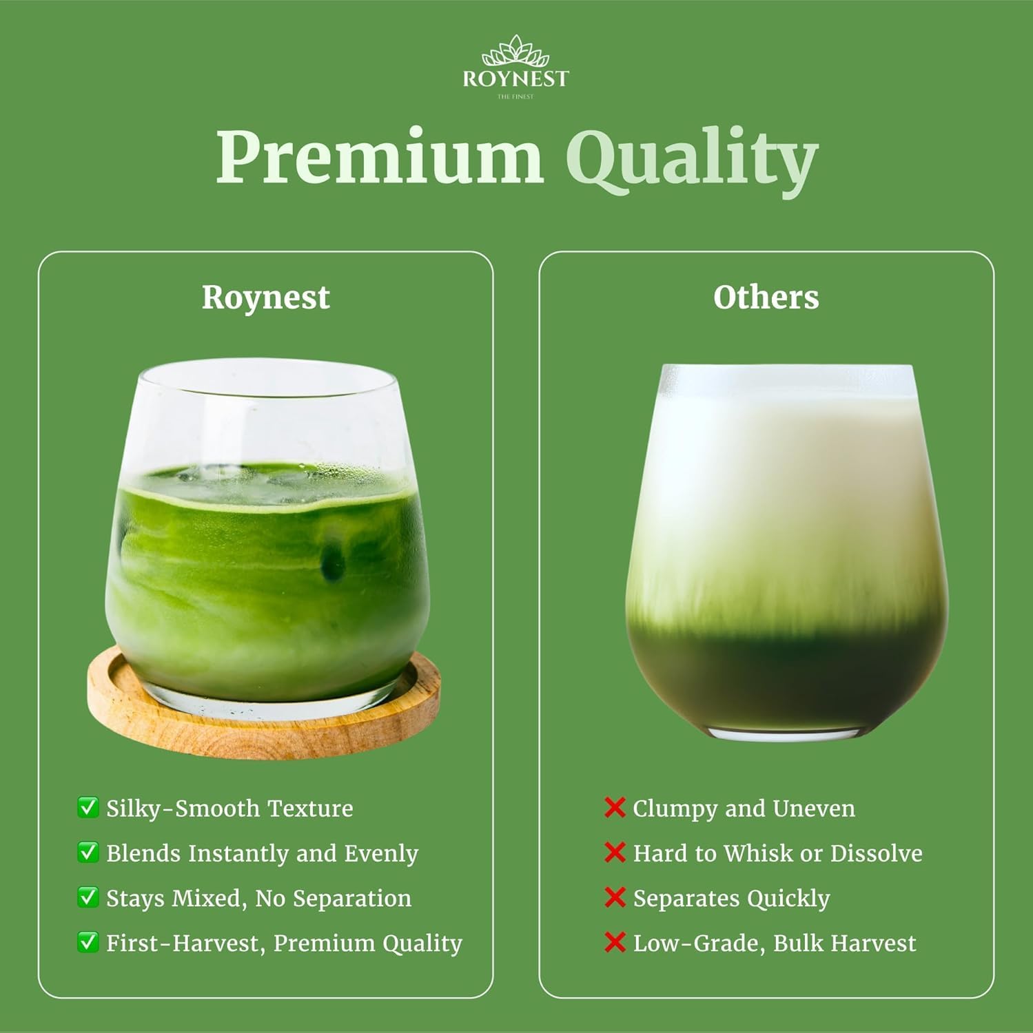 Roynest Premium Organic Matcha Powder - 100% Pure Matcha for Iced Lattes, Smoothies, Cold Drinks & Baking | Clean Energy, Vegan, Non-GMO, USDA