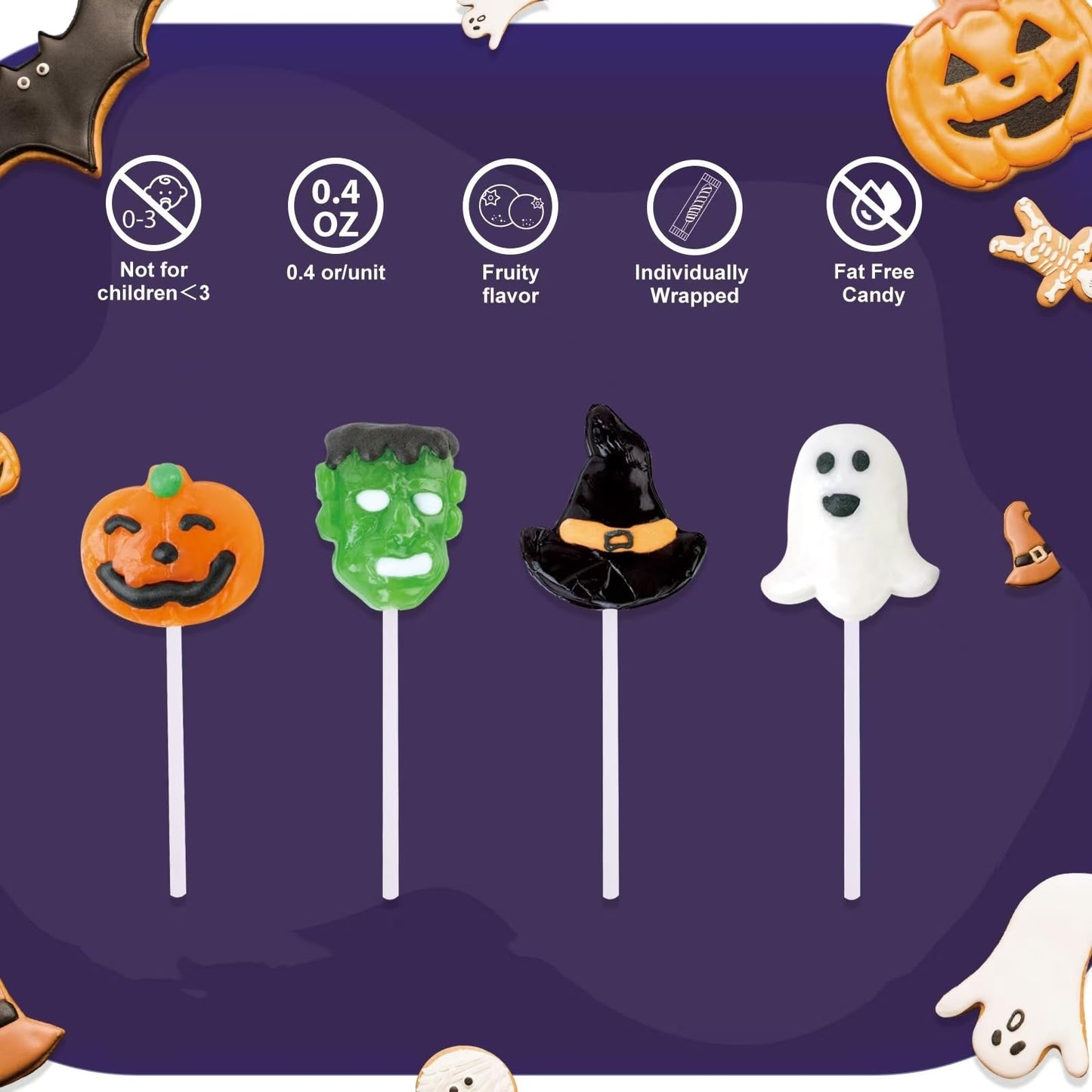 Halloween Lollipop Suckers,Pumpkin Candy Suckers,Vampires Candies,Lollipops Individually Wrapped,Great for Halloween Goody Bag Fillers 12 Pack