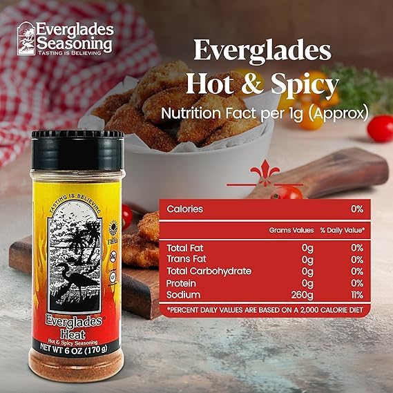 Everglades Heat Seasoning - Spicy Blend for Wings, Fish & Fries - 6 oz (Pack of 2)