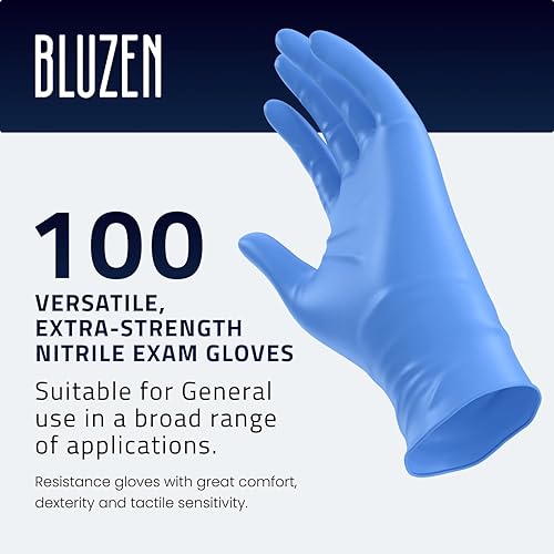 BLUZEN Blue Extra Strength Disposable Nitrile Gloves XLarge - Food and Medical Grade Disposable Gloves - Rubber and Latex Free Gloves - For Surgical