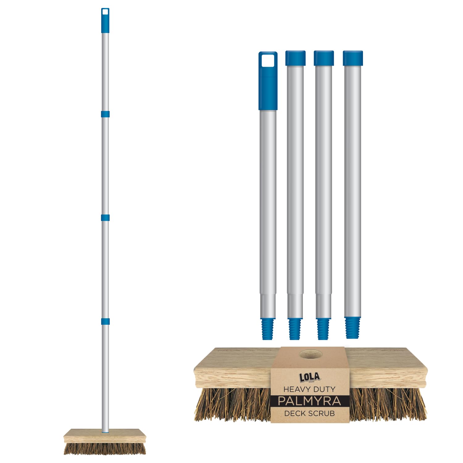 LOLA Deck Scrub Brush, 9" x 3.5" Head w/Palmyra Bristles for Outdoor Cleaning, Removes Dirt & Grime from Patios, Decks, Grout, 1 Count