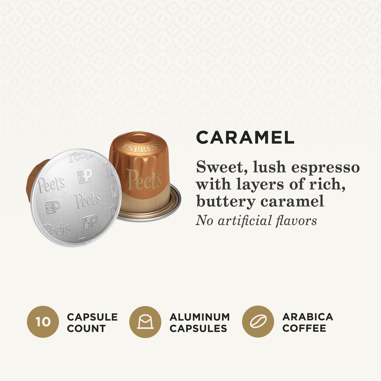 Peet's Coffee, Dark Roast Espresso Capsules Compatible with Nespresso Original Machine, Caramel 10 Count (1 Box of 10 Espresso Capsules)