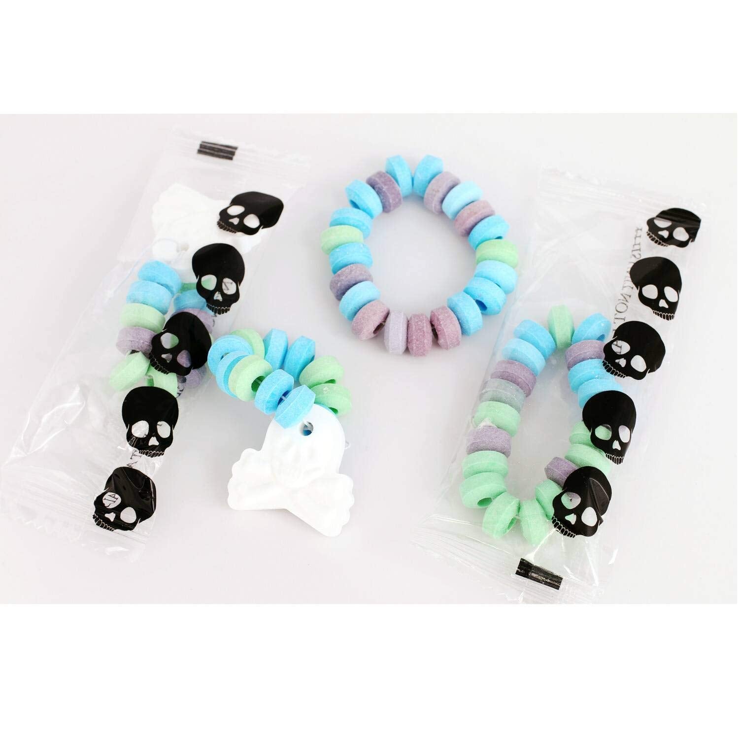 Greenbrier (1) Bag Halloween Candy Bracelets - Candy Beads with Skull Charms - 10 Individually Wrapped Pieces per Bag - Net Wt. 2.82 oz / 80 g