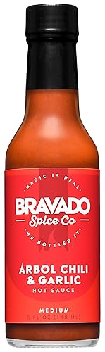 Arbol Chili and Garlic Hot Sauce By Bravado Spice Gluten Free, Vegan, Low Carb, Paleo Hot Sauce All Natural 5 oz Hot Sauce Bottle Award Winning