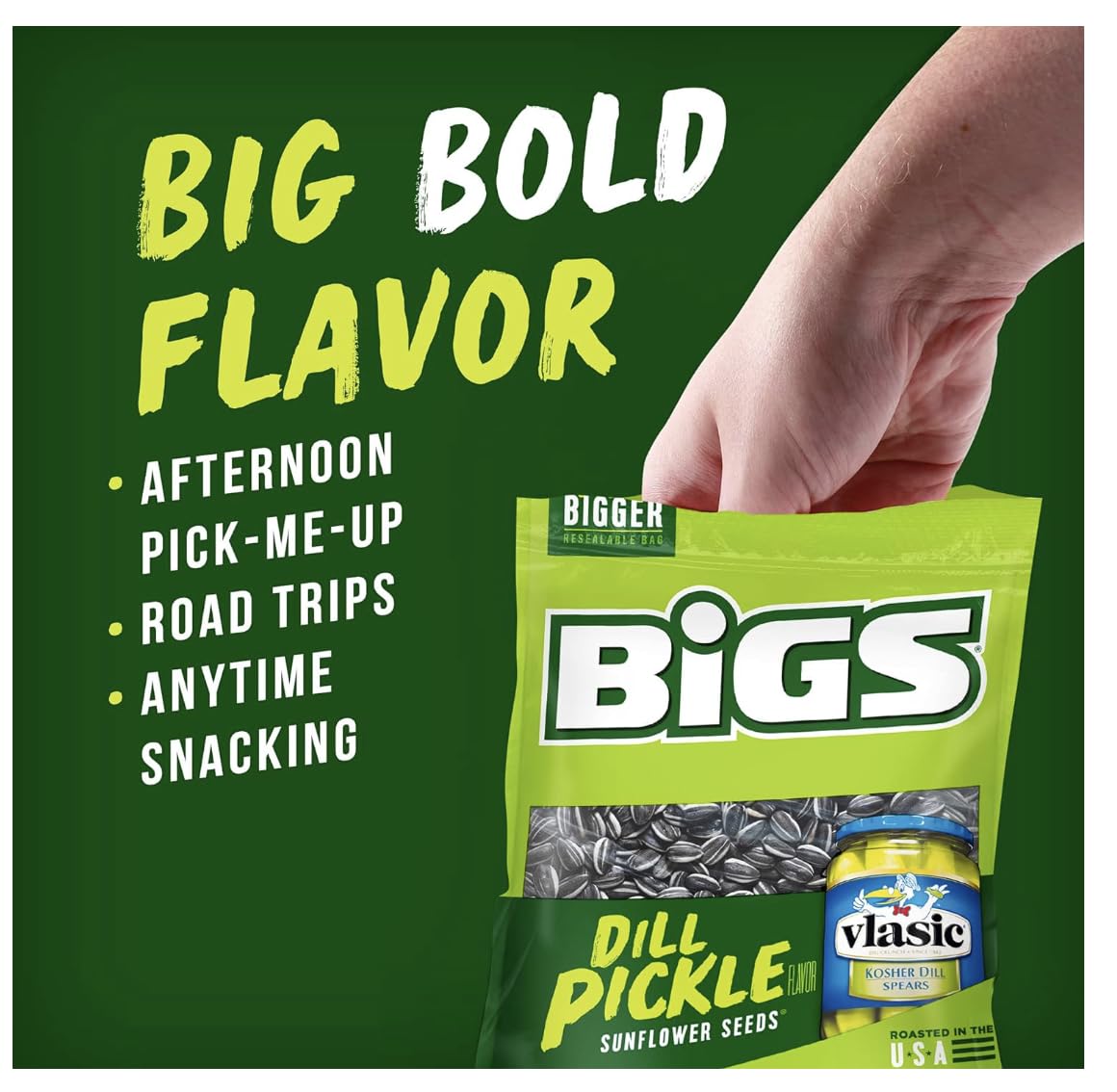 BIGS Vlasic Dill Pickle Sunflower Seeds, Keto Friendly Snack, Pack of 2-5.35-oz. Bag w/Exit 28 Bargains Sticker