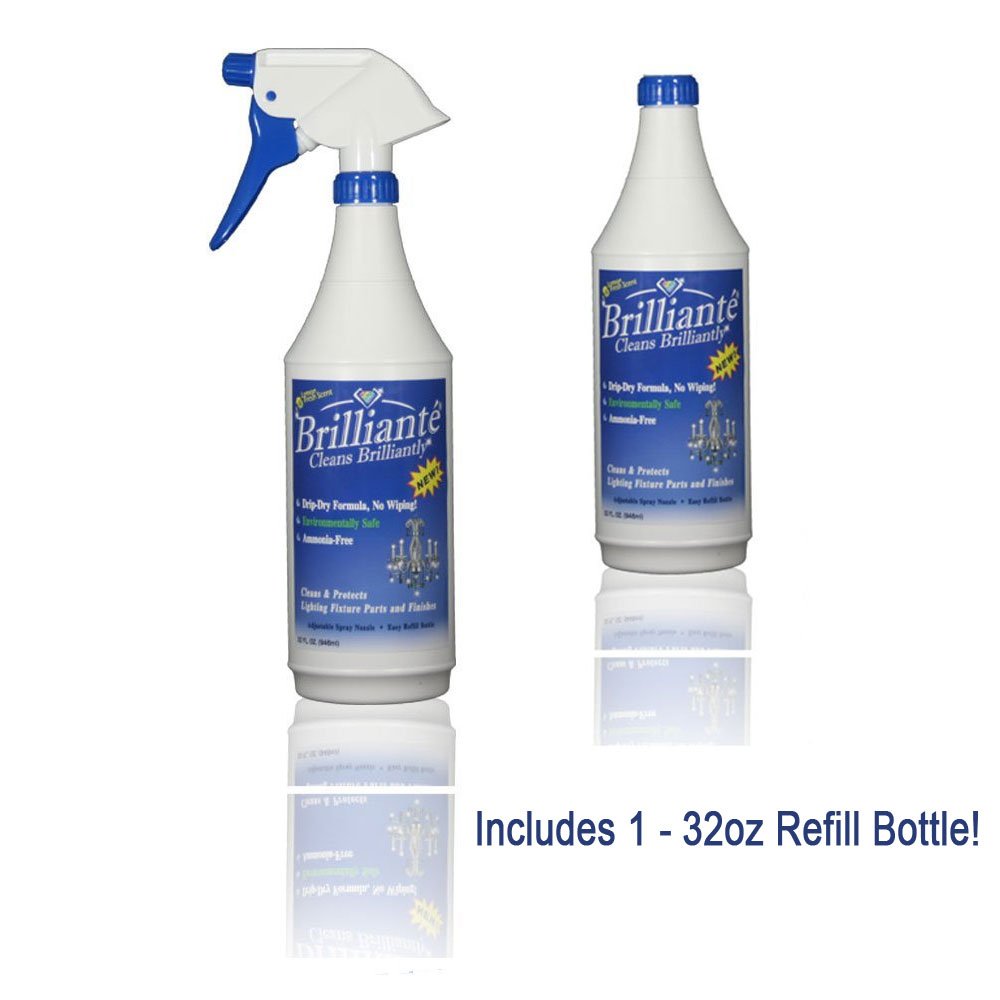 Brilliante Crystal Chandelier Cleaner - Manual Sprayer 32oz Environmentally Safe, Ammonia-free, Drip-dry Formula, Made in USA (2 Pack)