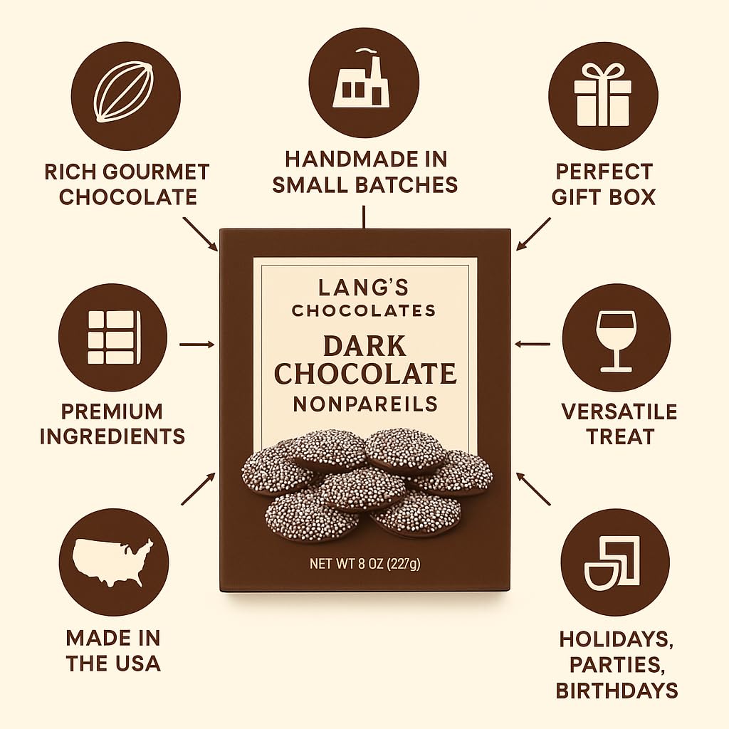 Dark Chocolate Nonpareils 8oz, Gourmet Candy with Sprinkles, Party Treat