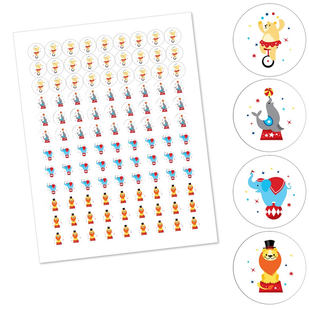 Big Dot of Happiness Carnival - Step Right Up Circus - Carnival Themed Round Candy Sticker Favors - Labels Fit Chocolate Candy (1 Sheet of 108)