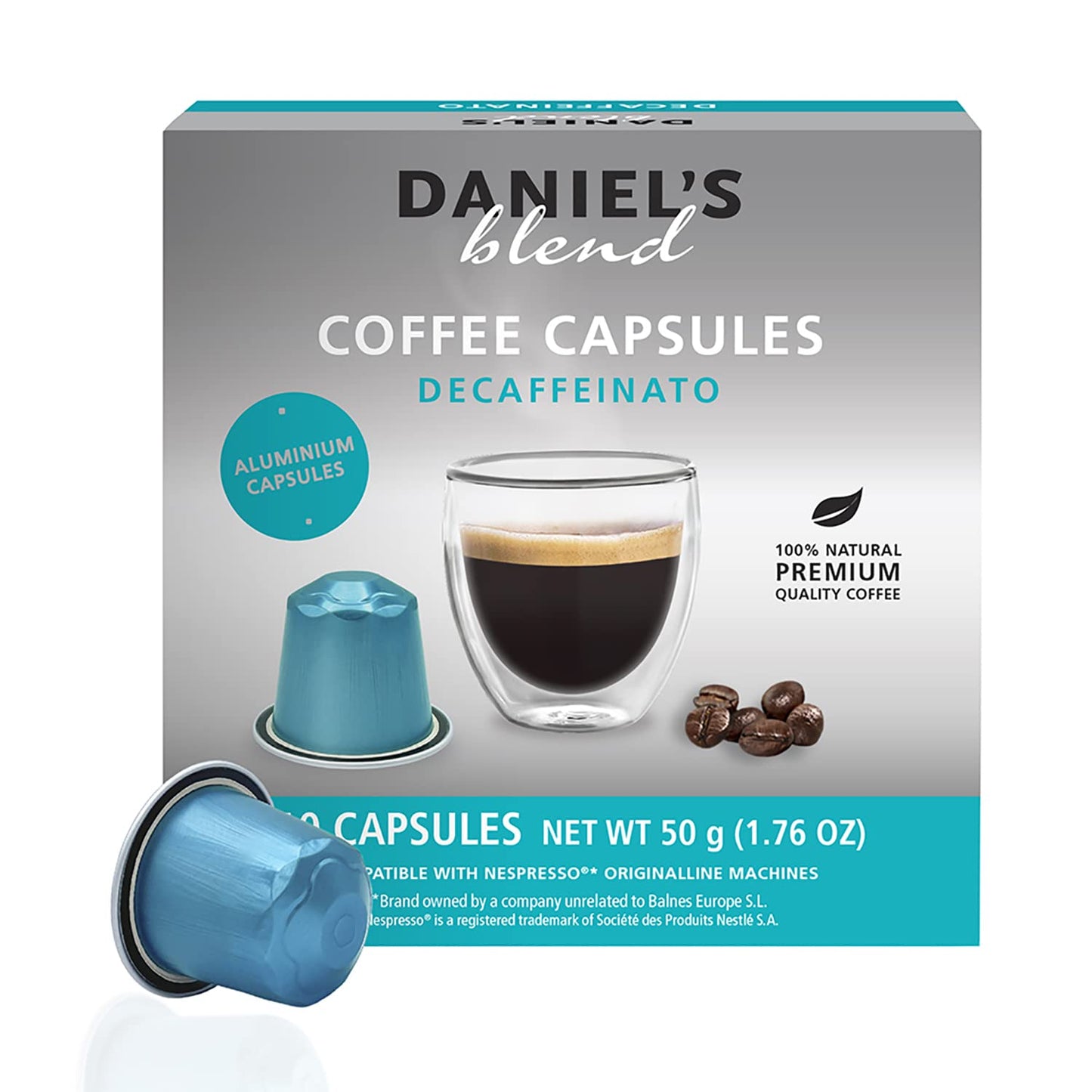 Daniels Blend Espresso Aluminum Capsules Compatible with Nespresso 80 Coffee Pods Single Server Kosher Certified Decaffeinato
