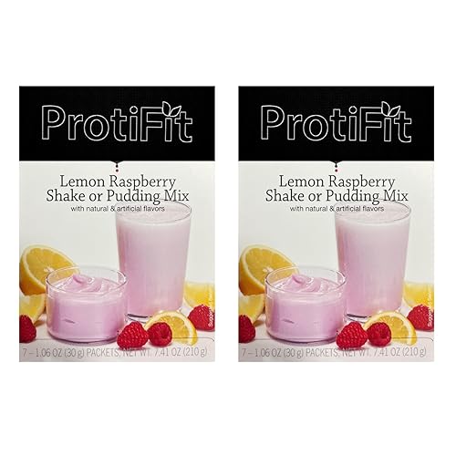 PROTIFIT - High Protein Lemon Raspberry Pudding & Shake Mix 2 Pack, 15g Protein, Low Calorie, Low Fat, Low Carb, Aspartame Free, Idea Protein