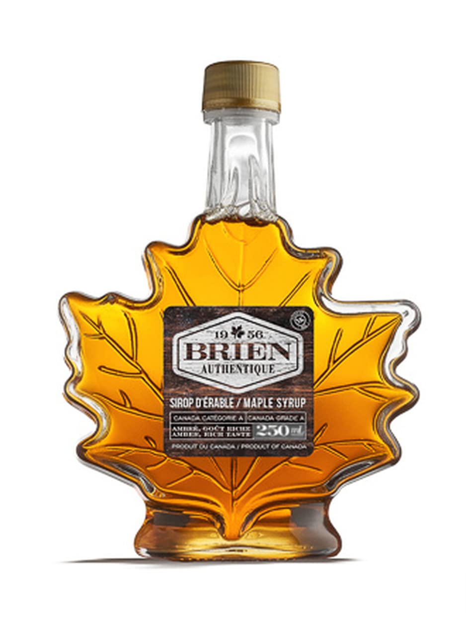 Brien 100% Pure Maple Syrup, Gluten Free Vegan Syrup, Gift Bottle, Product From Canada, Maple Leaf Bottle 8.4 Fluid Ounces / 250ml (Pack of 1)