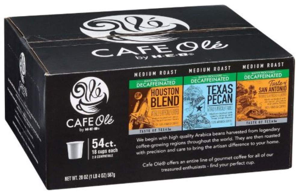 CAFE OLÃ‰ HEB Cafe Ole 54 count Decaf Variety Pack (Texas Pecan, Houston Blend, Taste of San Antonio)