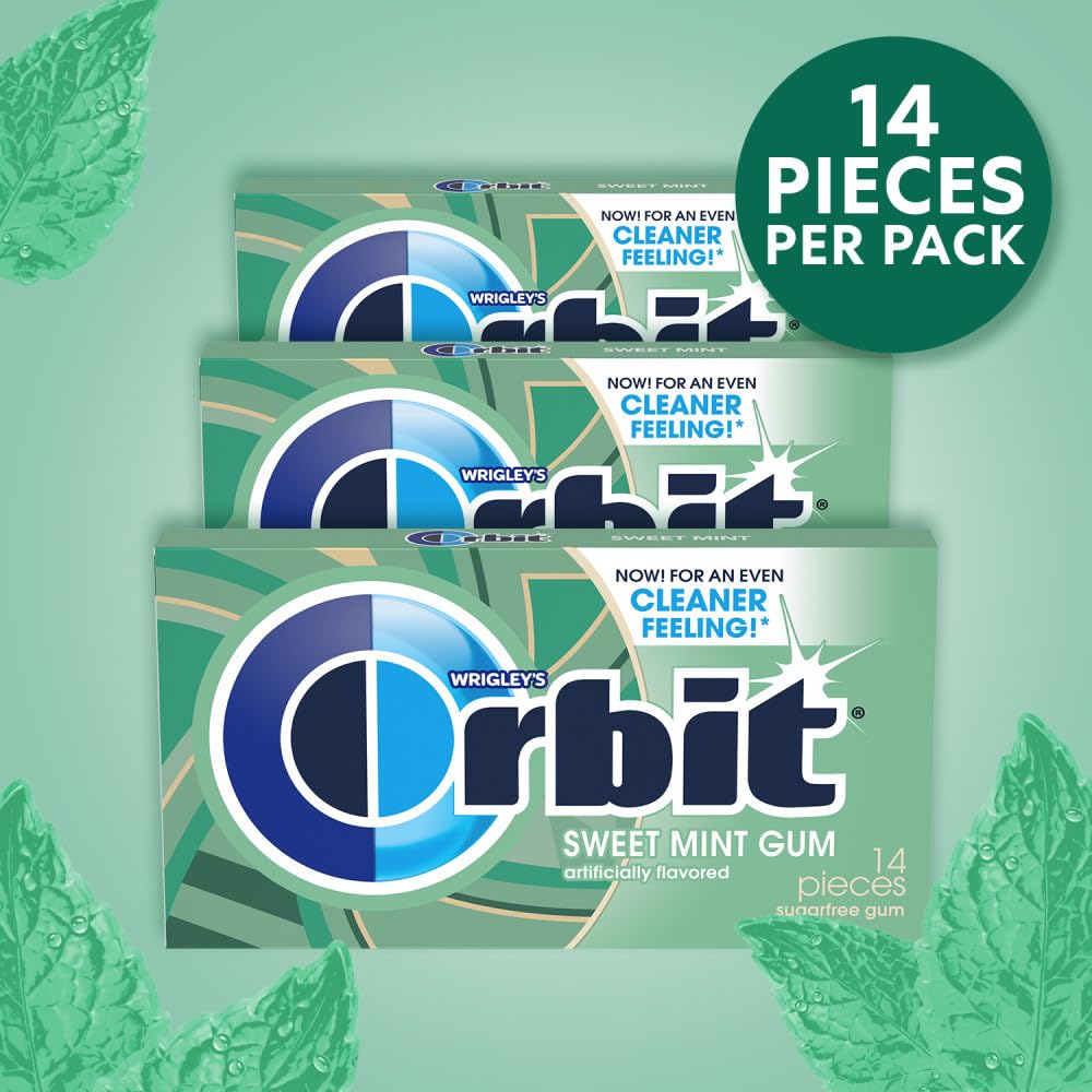 ORBIT Sweet Mint Sugar Free Chewing Gum, 3 Packs of 14-Pieces (42 Total Pieces)
