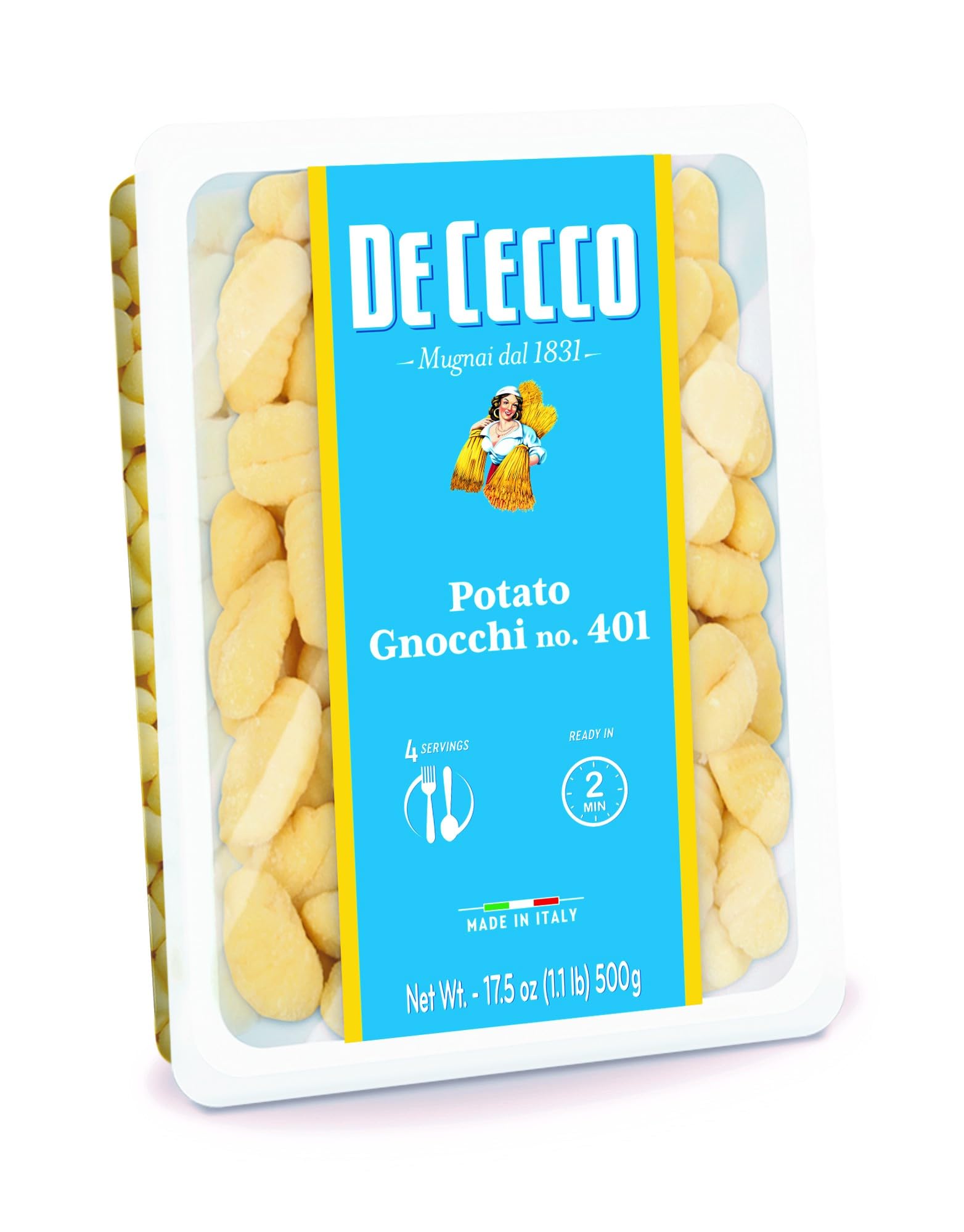 De Cecco Potato Gnocchi No. 401, 17.5 Oz (Pack of 4), Authentic Italian Dumplings, Made with Potatoes and Wheat Flour, Versatile Pasta for Sauces