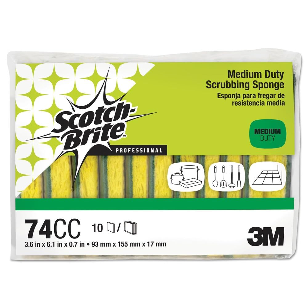 Scotch-Brite Professional Medium-Duty Scrubbing Sponge, 3 1/2 x 6 1/4, 10/Pack