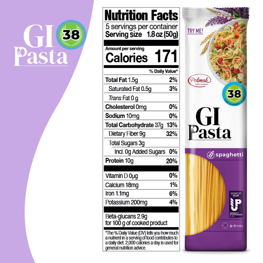 GI Pasta Spaghetti, 6-Pack (52.8 oz Total) | Low Glycemic, Classic Italian Long Pasta for Traditional Recipes and Everyday Cooking