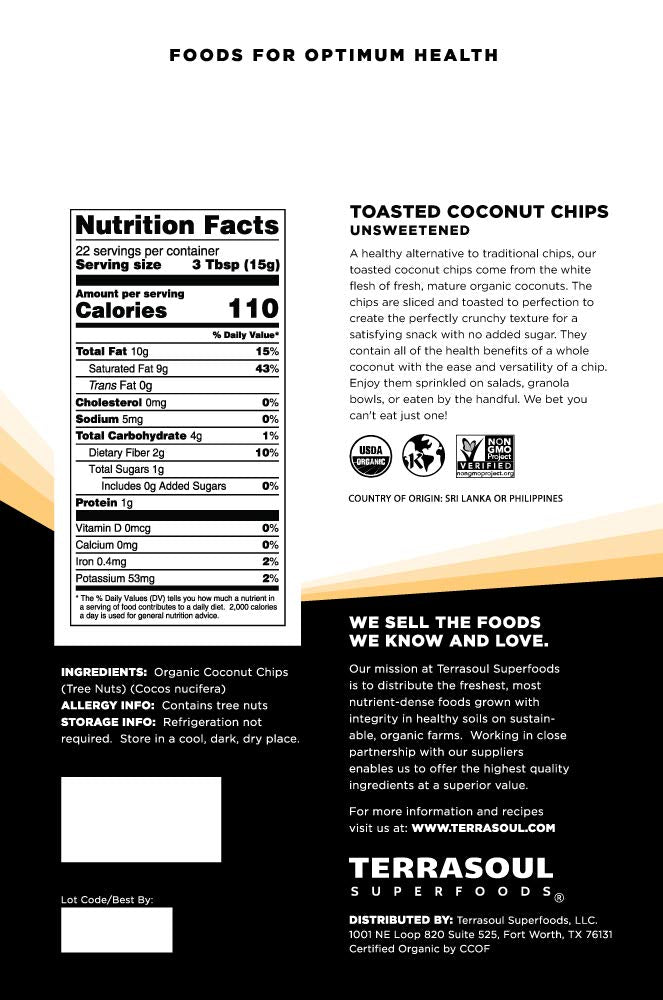 Terrasoul Superfoods Organic Toasted Coconut Chips, 12 Oz - Unsweetened | Unsalted | Perfectly Toasted Flakes