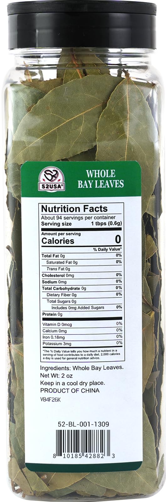 52USA Bay Leaves Whole, 2 oz, Dried Leaf, 100% Natural, Non-GMO Verified, Freshly Packed to Keep Fresh, Laurel Herbs for Cooking, Dried Bay Leaves