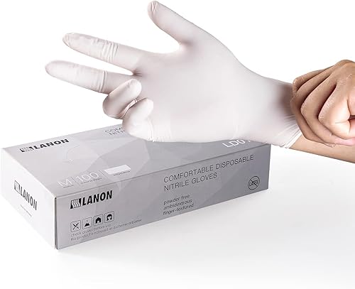 LANON Food Safe White Disposable Nitrile Gloves, Latex-Free, Powder-Free, Textured Fingertips, Cooking, Cleaning, Large