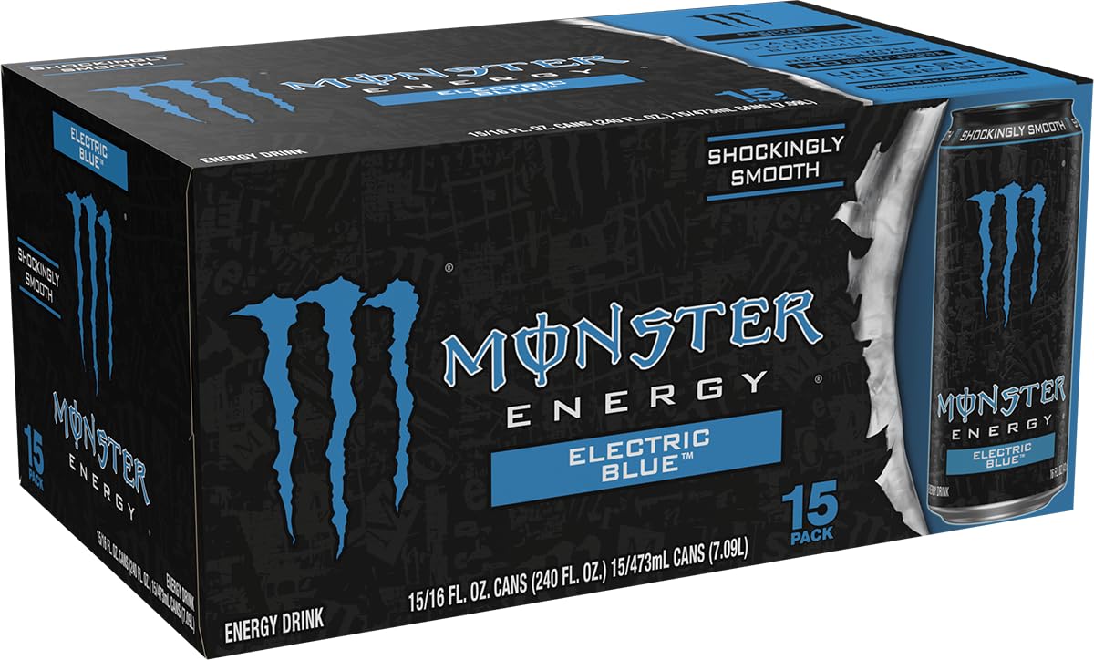 Monster Energy Electric Blue, Energy Drink, 16 Ounce (Pack of 15)