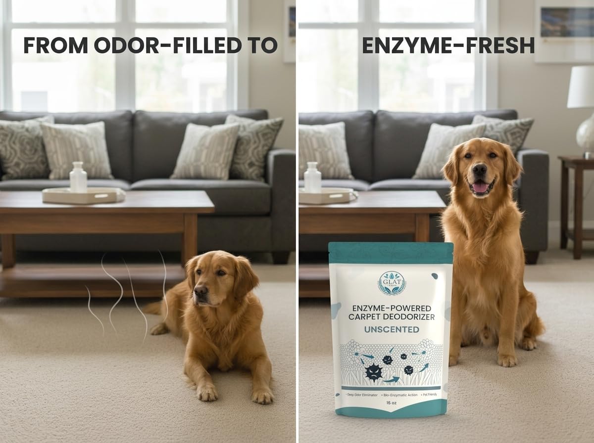 GLAT Group Enzyme-Powered Carpet Deodorizer (Powder) - Unscented | Natural Pet Odor Eliminator | Bio-Enzymatic Formula, Premium Performance, Eco