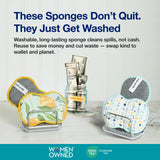 Bright Habits Sponge Set in Dot Blue, 6 Pack Super Absorbent Washable Reusable Cleaning Sponges Made from Recycled Materials, Durable Eco Friendly