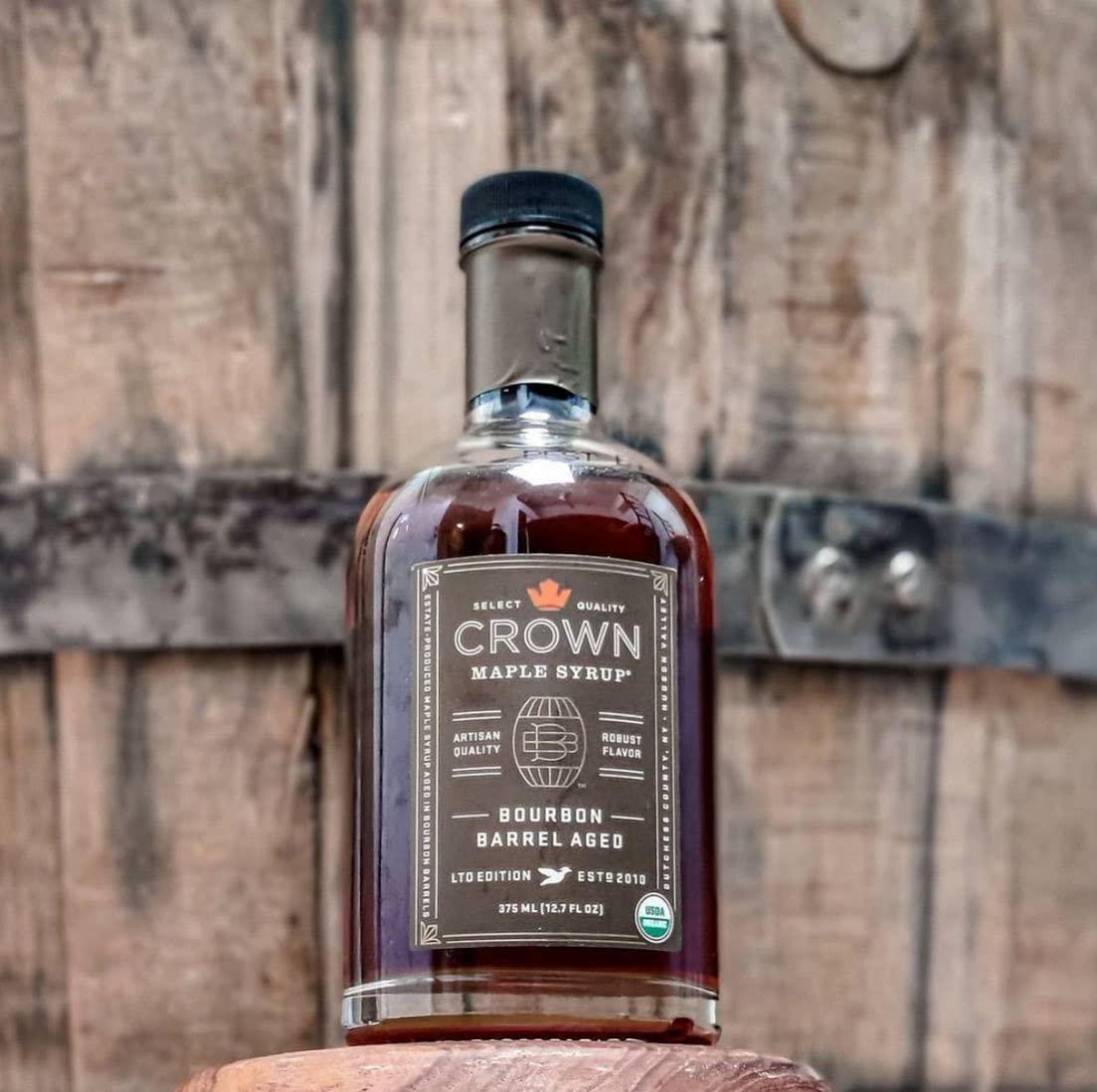 Crown Maple Certified Organic Bourbon Barrel Aged Maple Syrup, Pure, Gluten Free, No Preservatives, Non-GMO Pairs well with Pancakes, Coffee