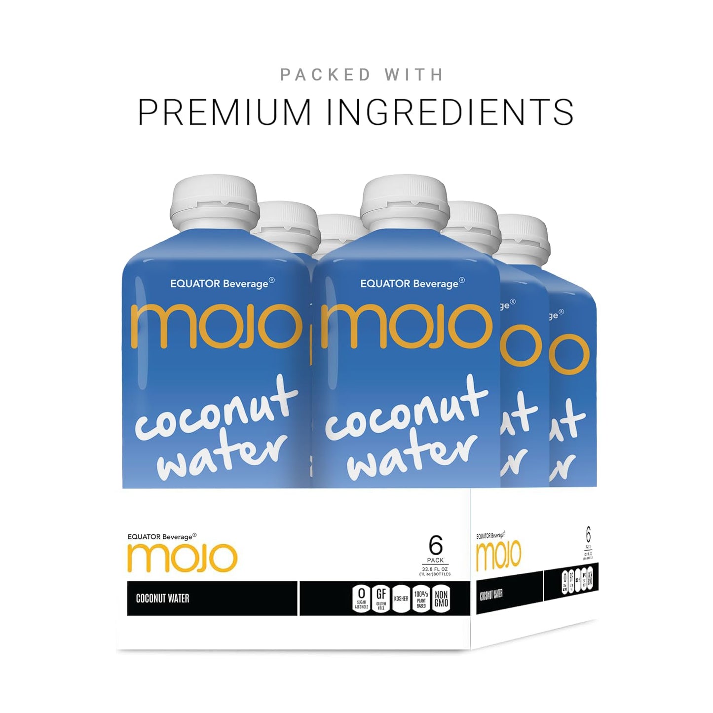 MOJO Coconut Water | Hydration Drink & Sports Drink | Electrolytes Beverage | Vitamin B & C | Hydration Drink for Skin & Body | 33.8 Oz (Pack Of 6)