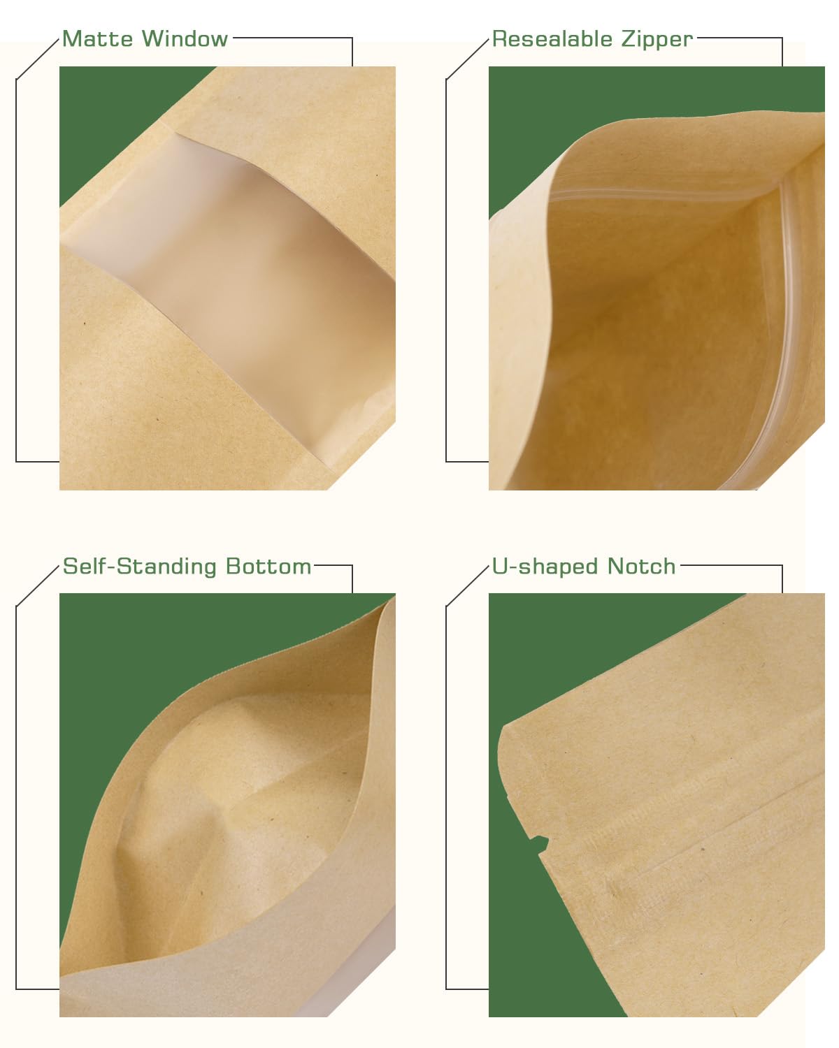Kraft Paper Stand Up Pouches - 200 Packs, 3.5x5.5 Inches, Food Storage, Christmas