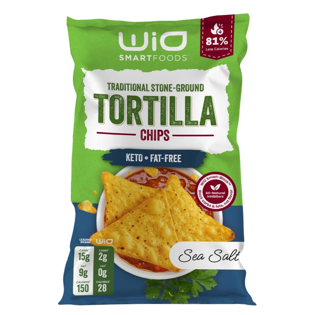 WiO SmartFoods™ Low Carb Tortilla Chips (Pack of 1, 8oz) - Fat-Free, Keto-Friendly, and Low Calorie Healthy Chips for Parties, Gatherings, and Daily