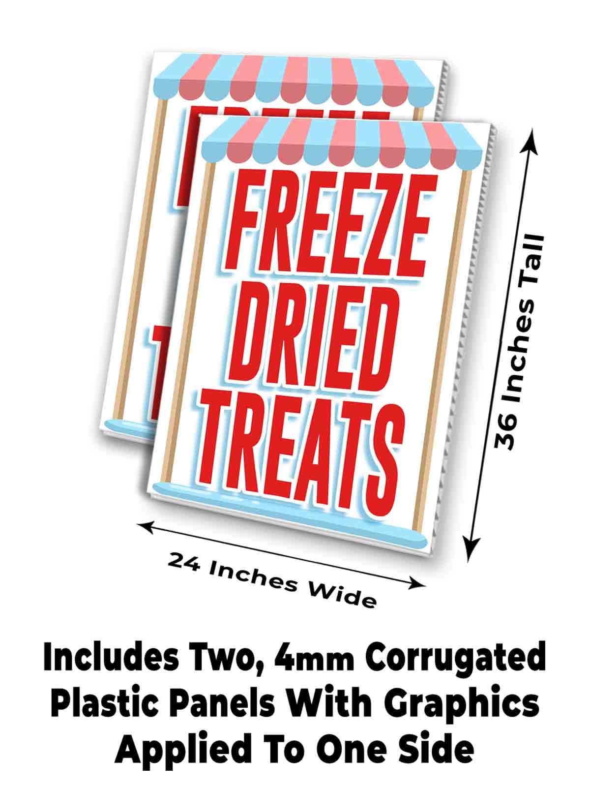 Freeze Dried Treats (24" X 36") 4mm Corrugated Plastic Panel, Graphics Applied to 1 Side (Pk of 2) | Fair Food, Desserts, Sweets, Snacks