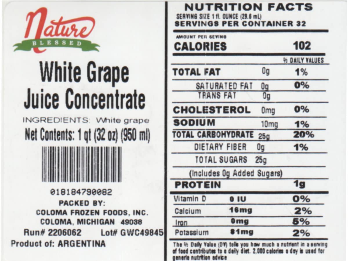Nature Blessed 100% Pure White Grape Juice Concentrate - 4 Quarts (4/32 fl oz bottles), Great for Home Vintners, Home Brewers, Cider, Spirits