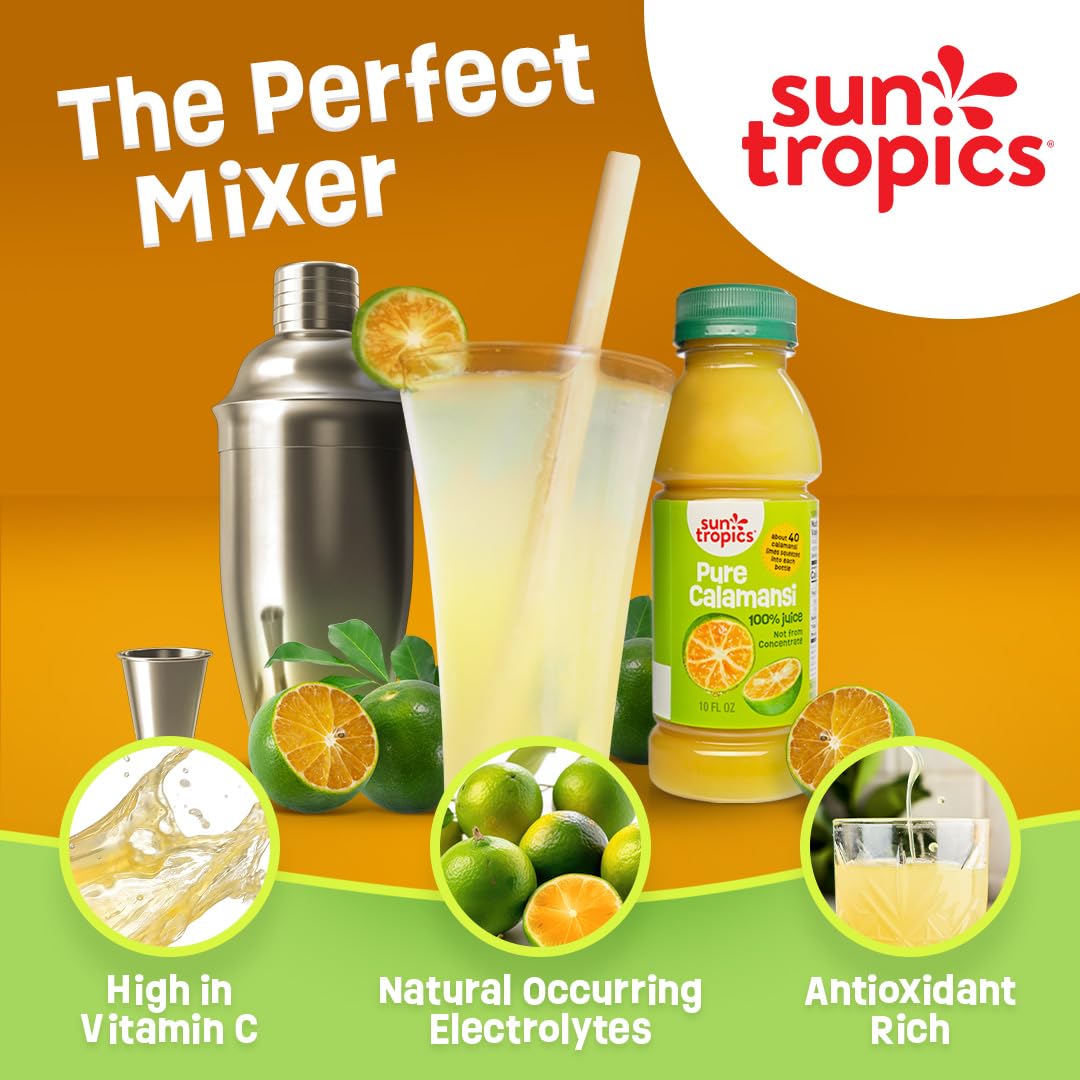 Sun Tropics Pure Calamansi 100% Juice - 4 Pack, 10 Oz Each | 100% Pure, Not From Concentrate | Refreshing Citrus Juice for Drinks, Cocktails, Cooking