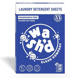 Wash'd Laundry Detergent Sheets - Baby & Sensitive Skin Safe - Hypoallergenic Unscented Free and Clear - Stain Fighting Enzymes - Plastic Free Travel